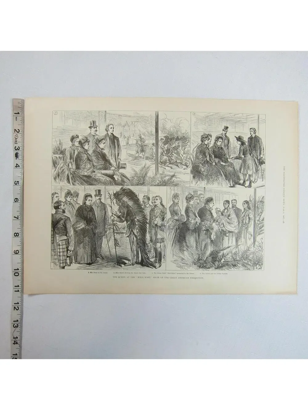 Antique 1887 Print Queen Wild West Show Great American Exhibition Indian Chief